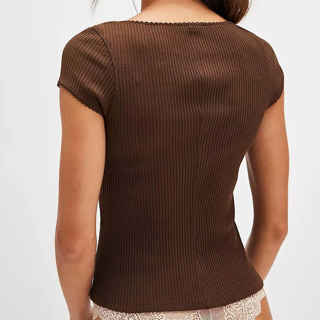 Womens Slim Fitted Shirts Short Sleeve Cardigan Button Down Blouses Y2k Ribbed Tops