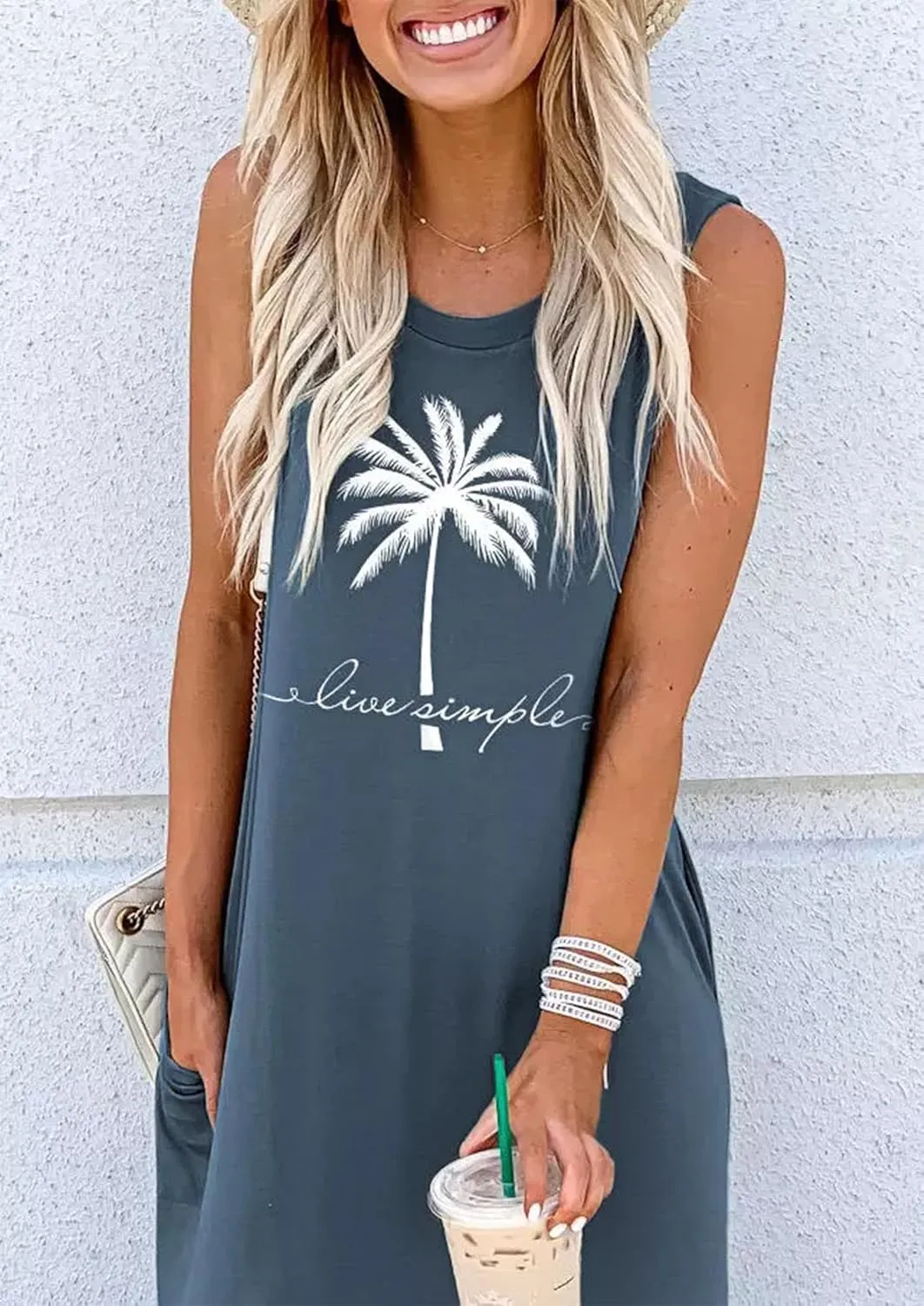 Women's Summer Beach Long Dress Sleeveless Maxi Dress with Pockets Hawaiian Beach Rainbow Graphics Tank Shirt Dresses