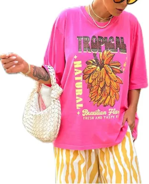 Womens Teens Oversized Graphic Tshirts Y2k Flower Fruit Vintage Tees Beach Surfer Casual Short Sleeve T Shirts