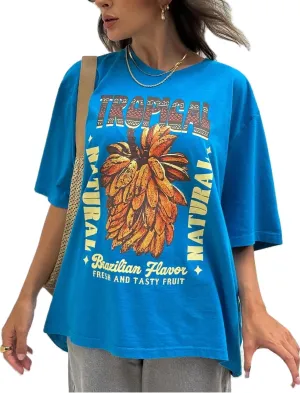 Womens Teens Oversized Graphic Tshirts Y2k Flower Fruit Vintage Tees Beach Surfer Casual Short Sleeve T Shirts