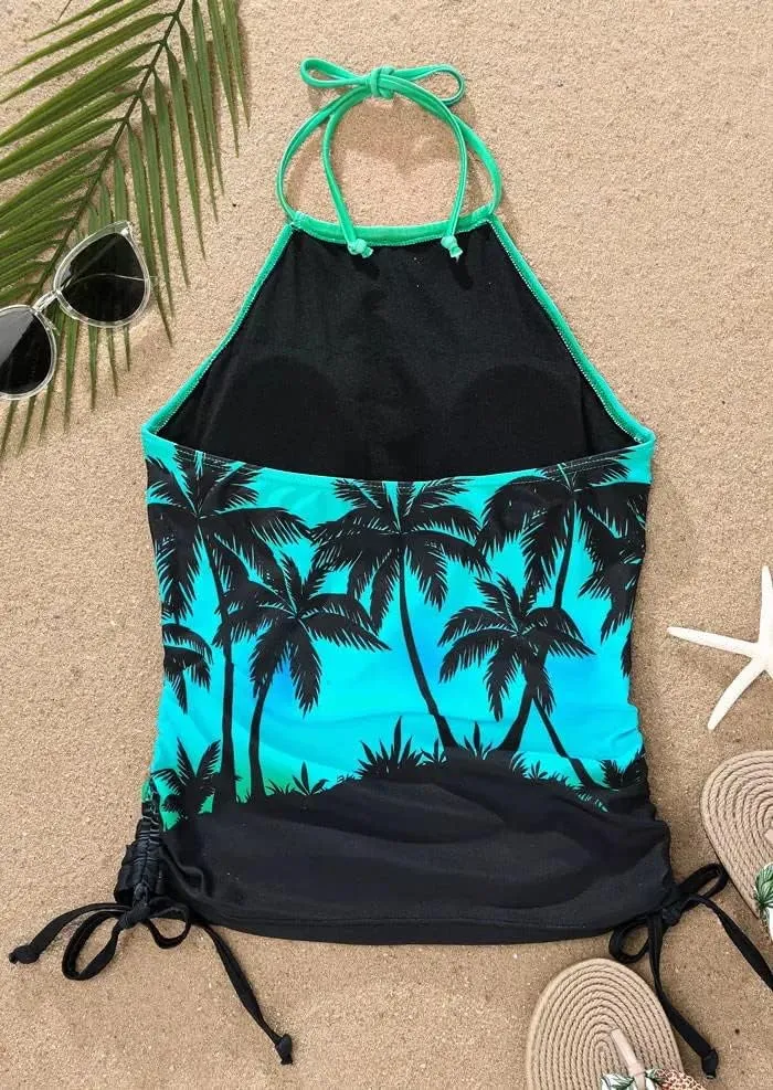 Womens Two-Piece Tankini Set Cow Skull with Leopard Print Sets Swimwear Tankini Top Sets Swimwear