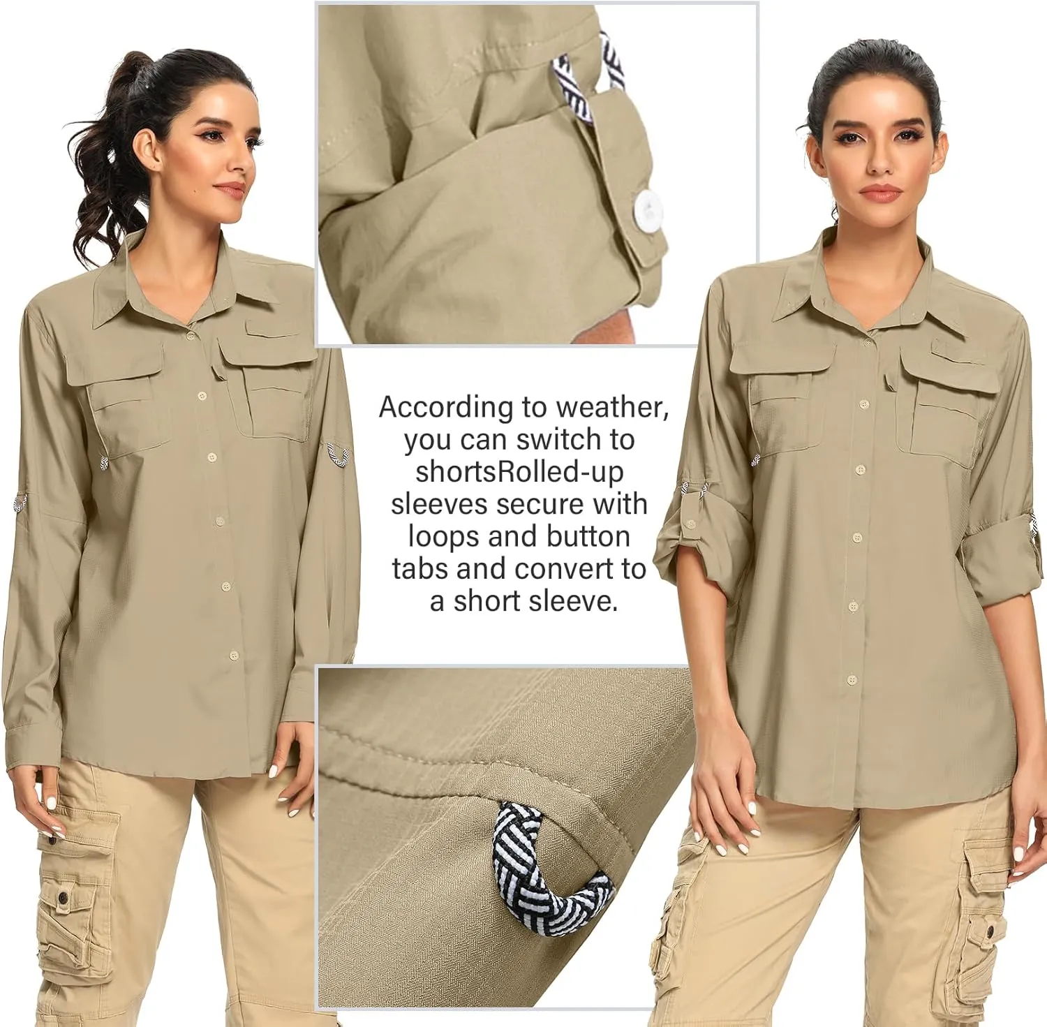 Women's UPF 50  UV Sun Protection Safari Shirt, Long Sleeve Outdoor Cool Quick Dry Fishing Hiking Gardening Shirts