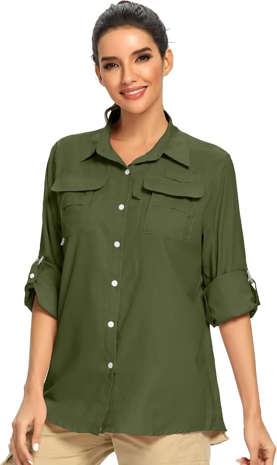 Women's UPF 50  UV Sun Protection Safari Shirt, Long Sleeve Outdoor Cool Quick Dry Fishing Hiking Gardening Shirts