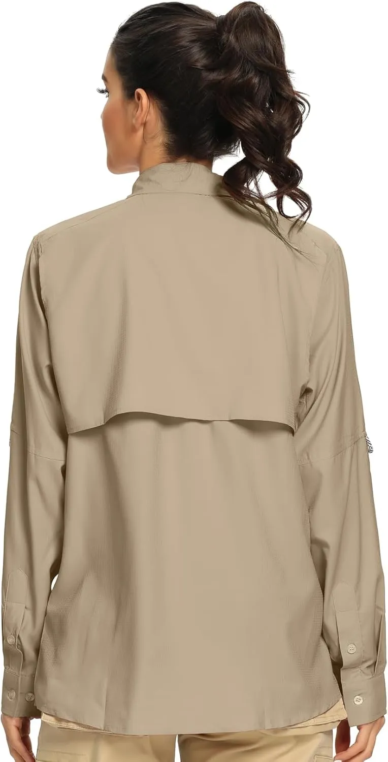 Women's UPF 50  UV Sun Protection Safari Shirt, Long Sleeve Outdoor Cool Quick Dry Fishing Hiking Gardening Shirts