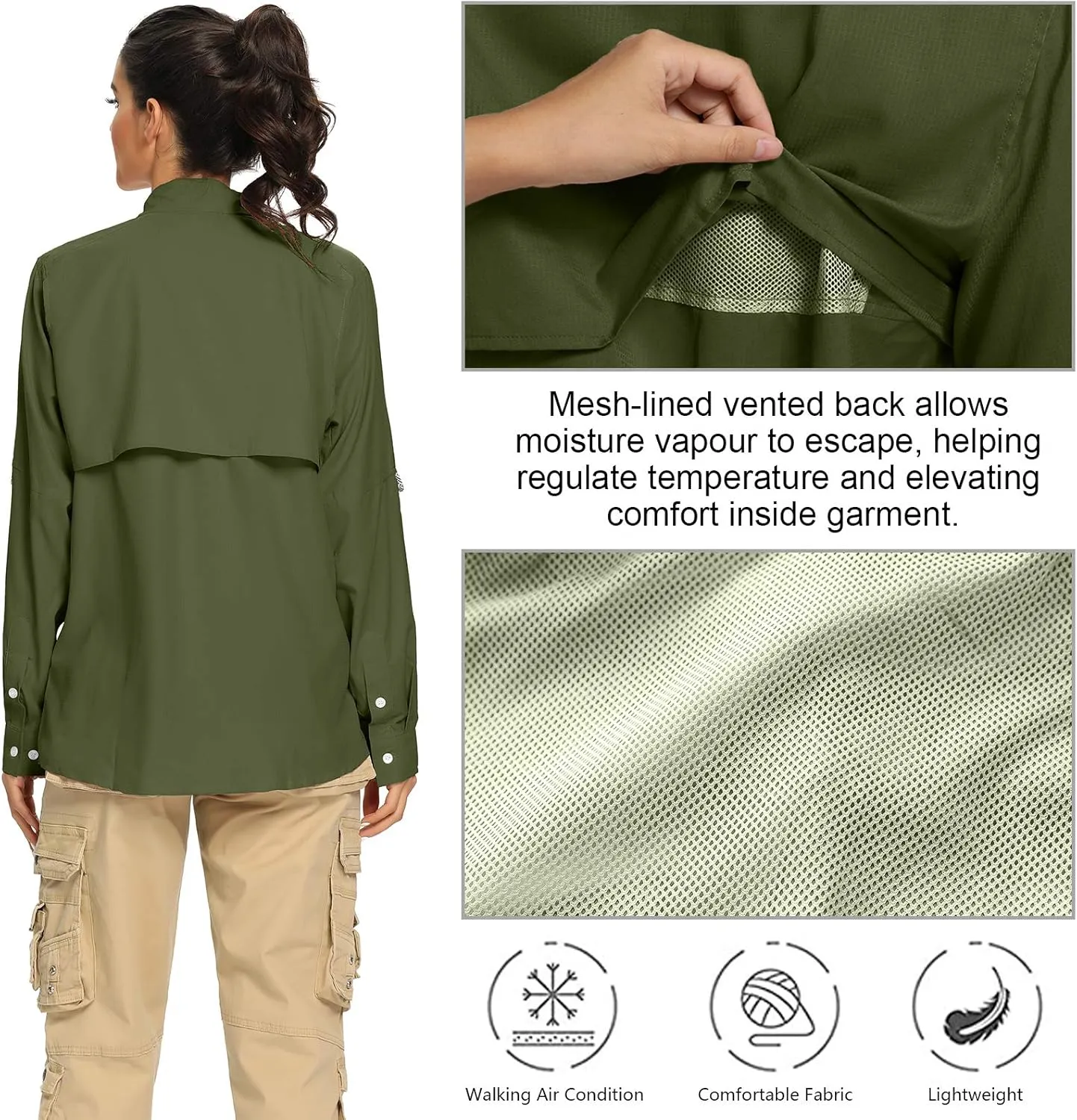 Women's UPF 50  UV Sun Protection Safari Shirt, Long Sleeve Outdoor Cool Quick Dry Fishing Hiking Gardening Shirts