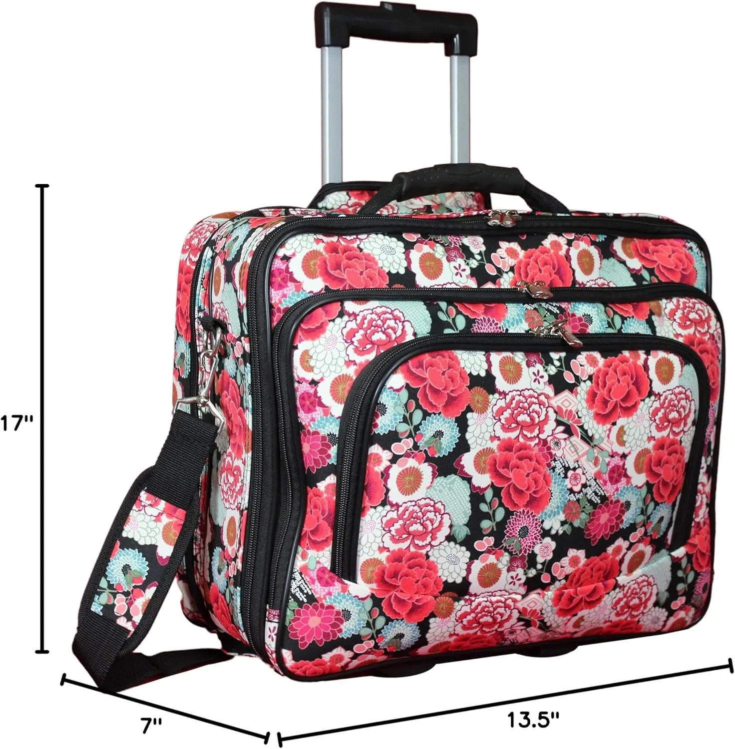 World Traveler Rolling 17-Inch Laptop Briefcase Computer Case, Flowers, One Size