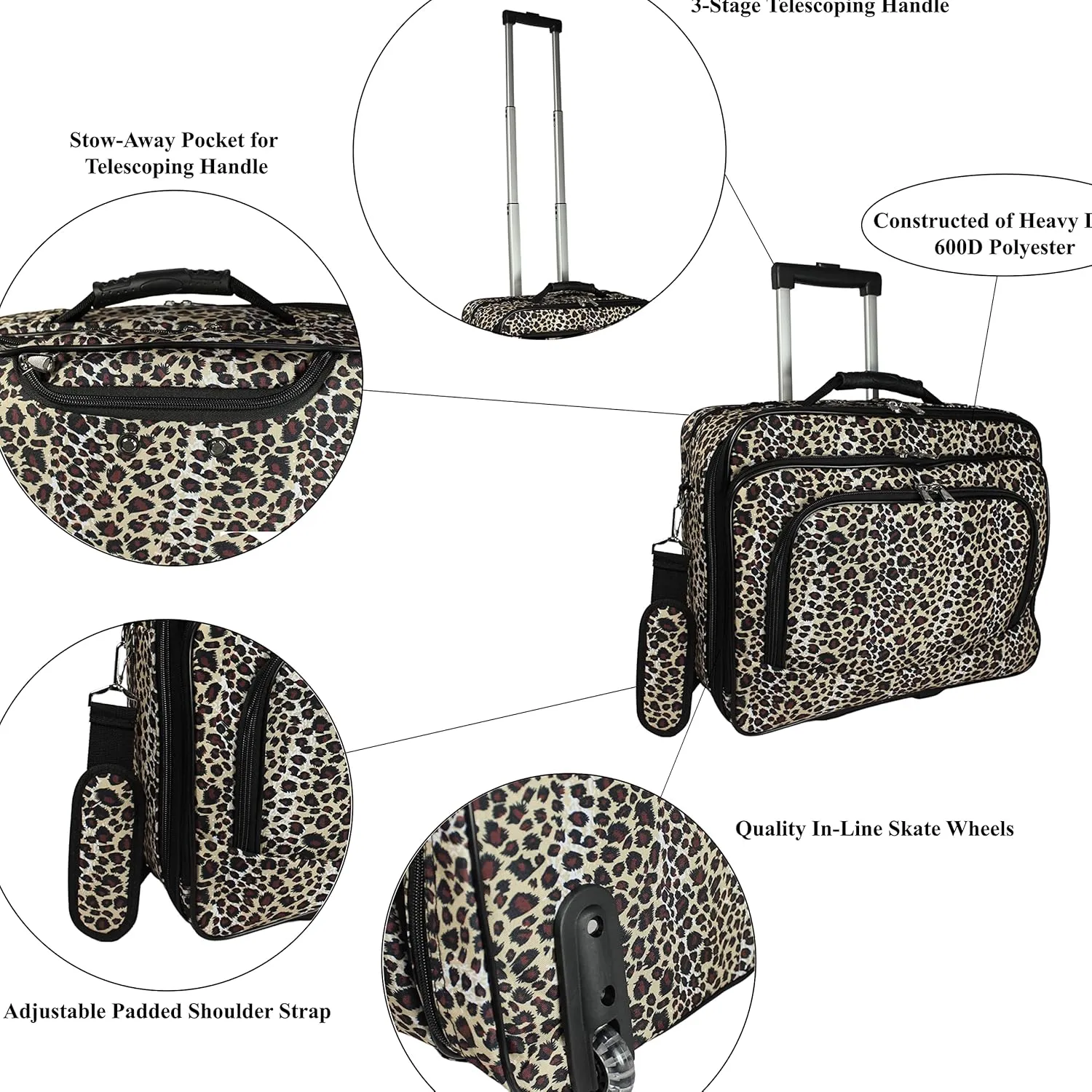 World Traveler Rolling 17-Inch Laptop Briefcase Computer Case, Leopard, One Size