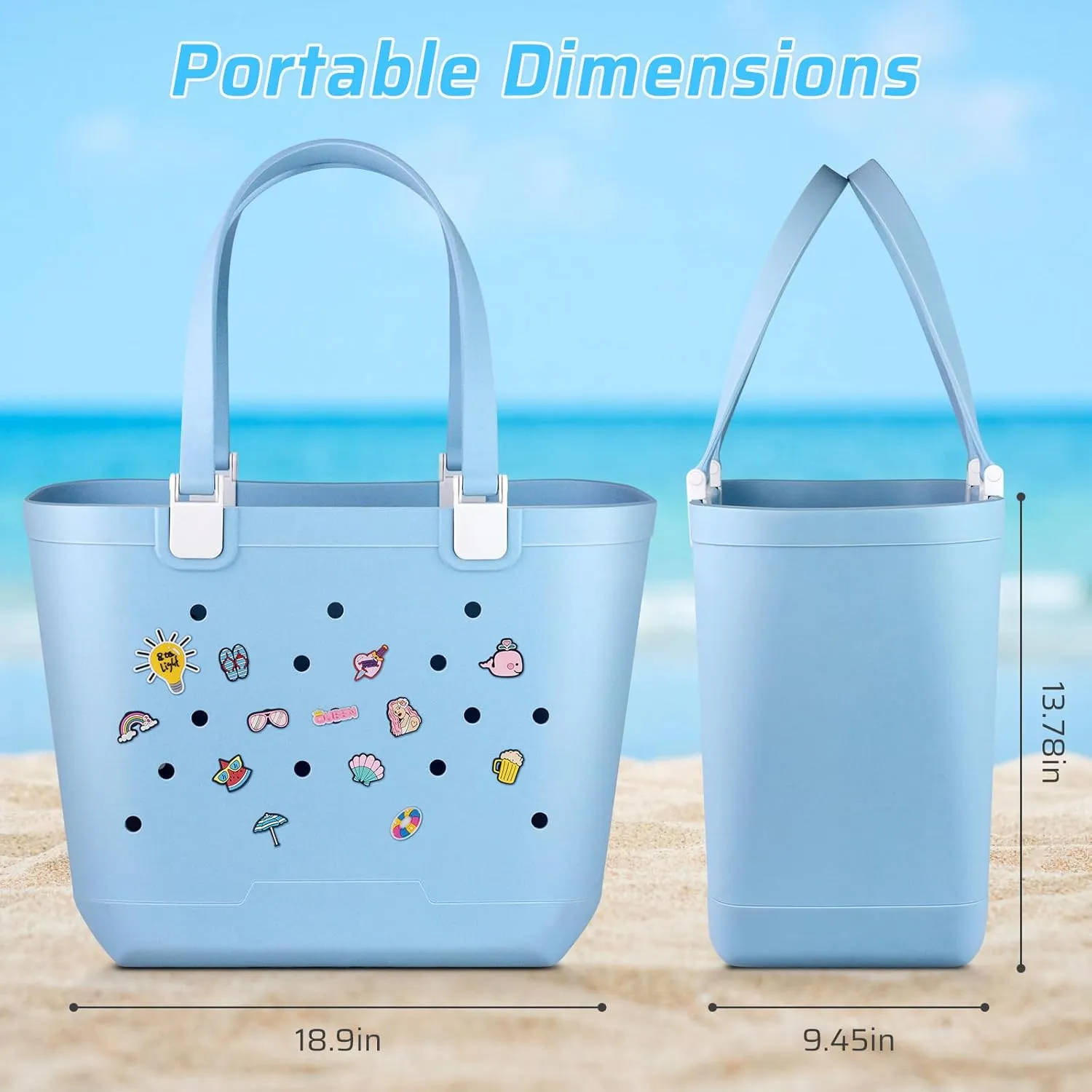X Large EVA Beach Bag, 19 x 13.7 x 9.5 inch Waterproof Tote Bag, Durable Washable Beach Tote Handbag for Travel