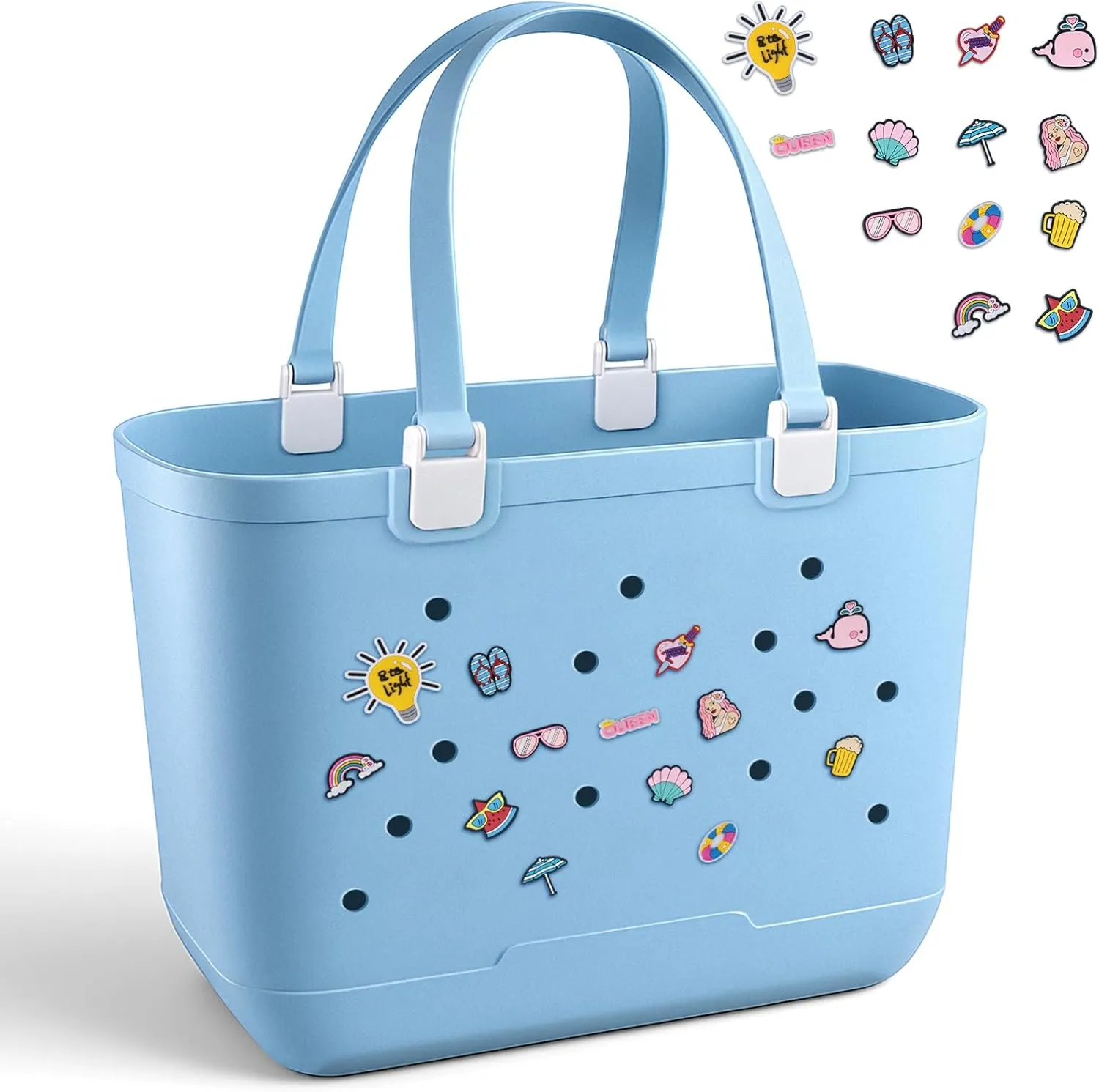 X Large EVA Beach Bag, 19 x 13.7 x 9.5 inch Waterproof Tote Bag, Durable Washable Beach Tote Handbag for Travel