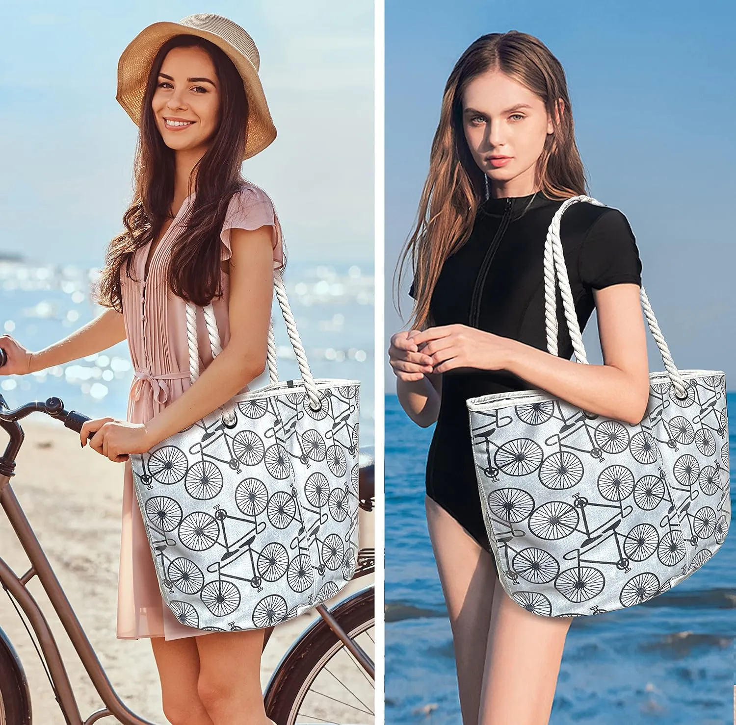 XL-Beach Tote Bag For Women and Swimming Pool Bag. Has External Transparent Waterproof And Sand Proof Layer