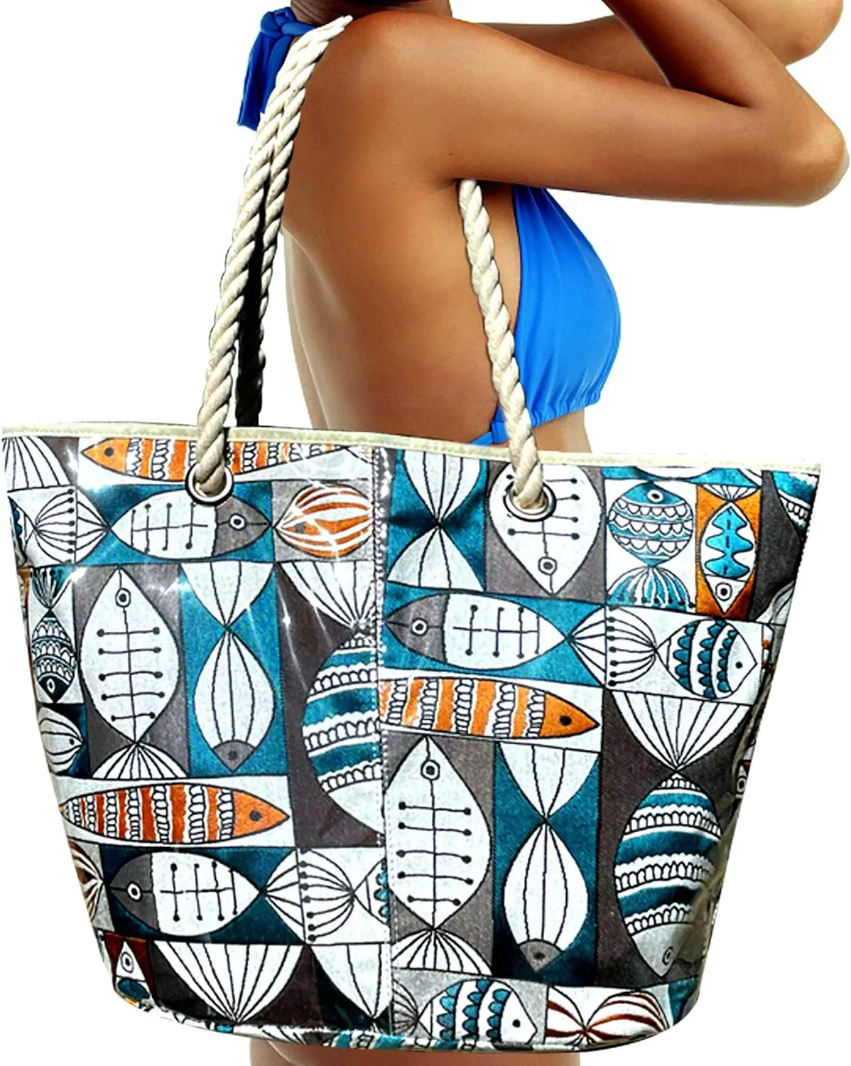 XL-Beach Tote Bag For Women and Swimming Pool Bag. Has External Transparent Waterproof And Sand Proof Layer