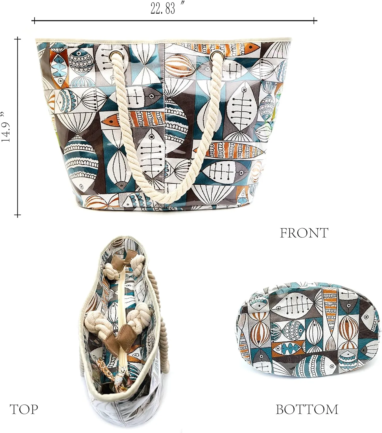XL-Beach Tote Bag For Women and Swimming Pool Bag. Has External Transparent Waterproof And Sand Proof Layer