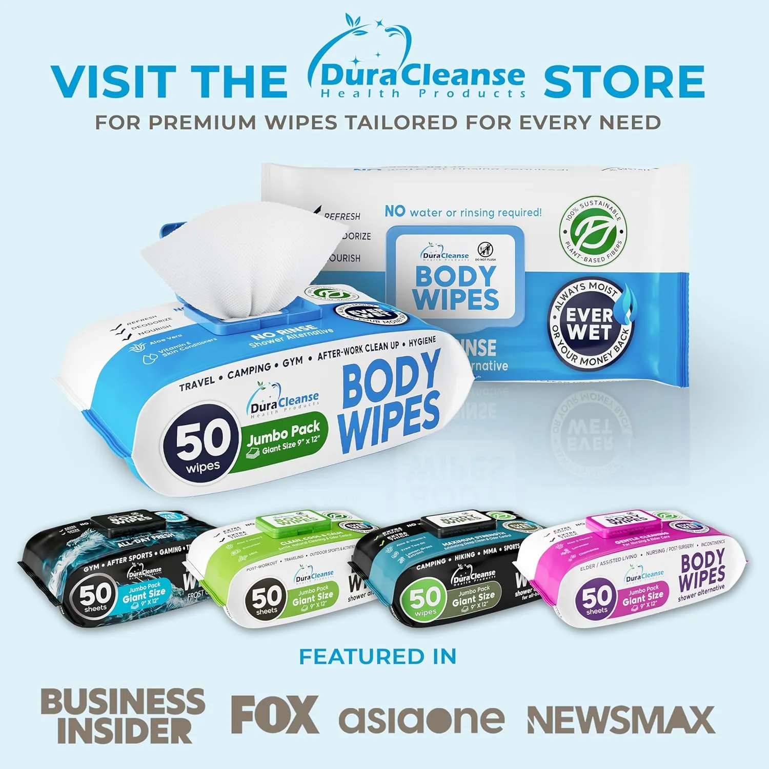 XL Body Wipes for Adults Bathing No Rinse - 50 Ct.   4 Travel Shower Wipes - 9"x12" Thick Cleansing Bath Wash Sheets for Elderly Incontinence, Men & Women - Camping Essentials Disposable Washcloths