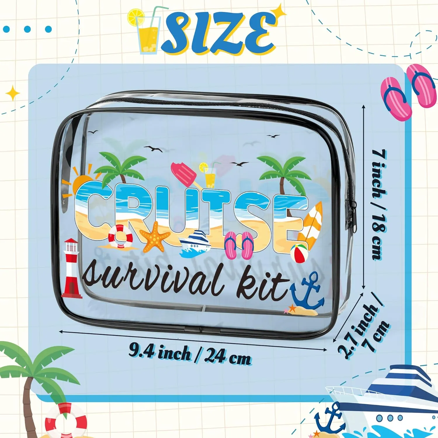 Y1tvei Cruise Clear Makeup Bag - 2Pcs Large Cruise Ship Essentials Travel Cosmetic Bag Survival Kit PVC Waterproof Toiletry Organizer Pouches Summer Beach Travel Accessories for Women Vacation
