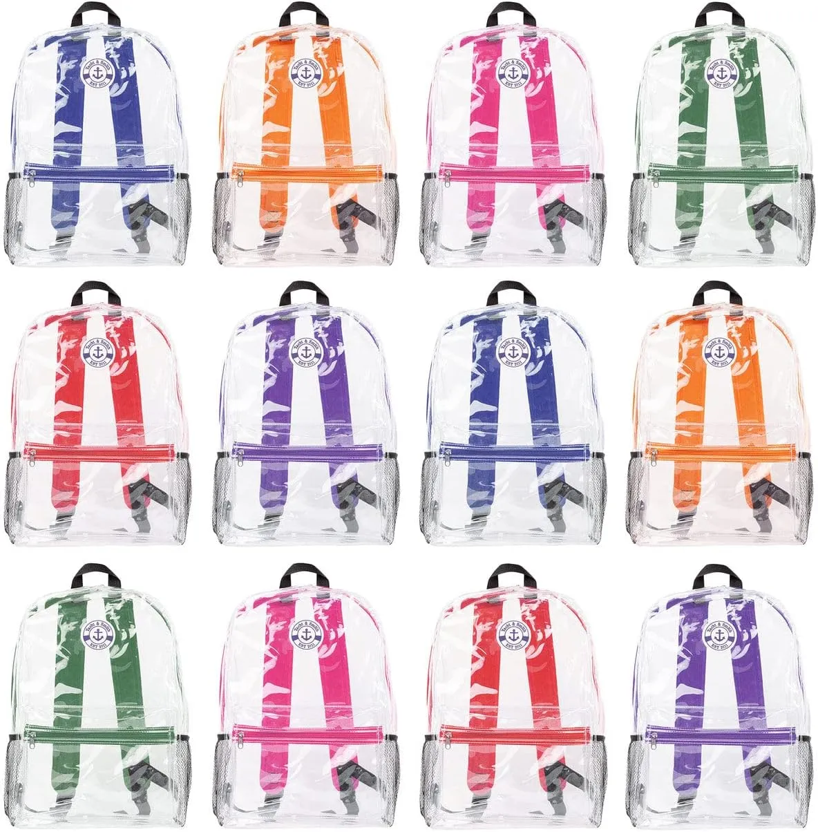 Yacht & Smith 12 Pack Clear Transparent Backpacks, Bulk 17 inch Lightweight Outdoor Travel Gym Corporate Events Bag