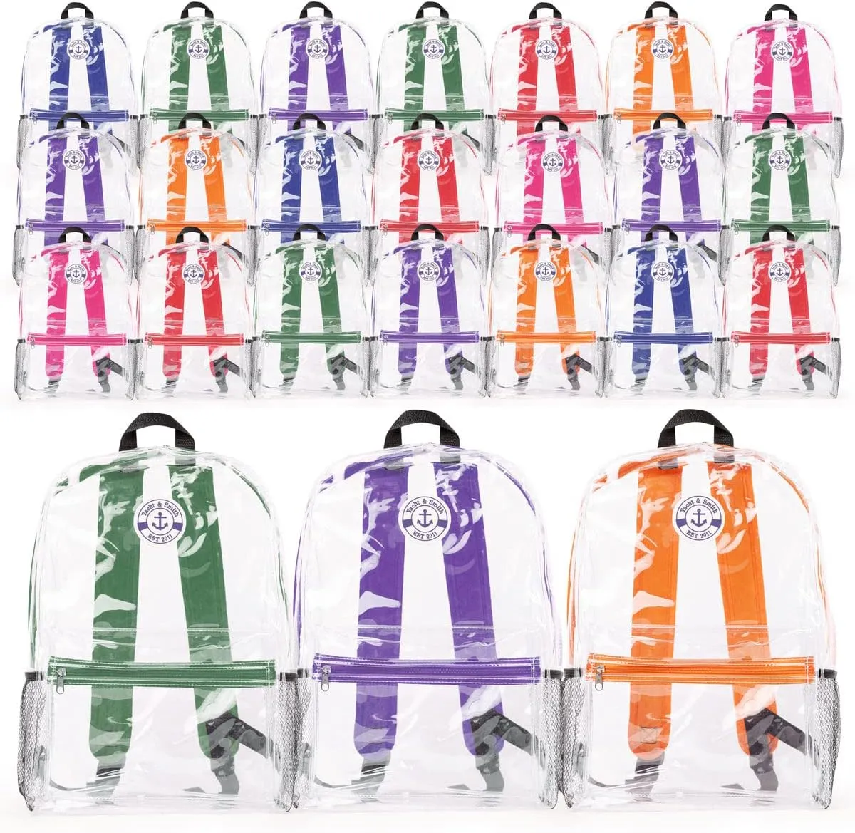 Yacht & Smith 12 Pack Clear Transparent Backpacks, Bulk 17 inch Lightweight Outdoor Travel Gym Corporate Events Bag