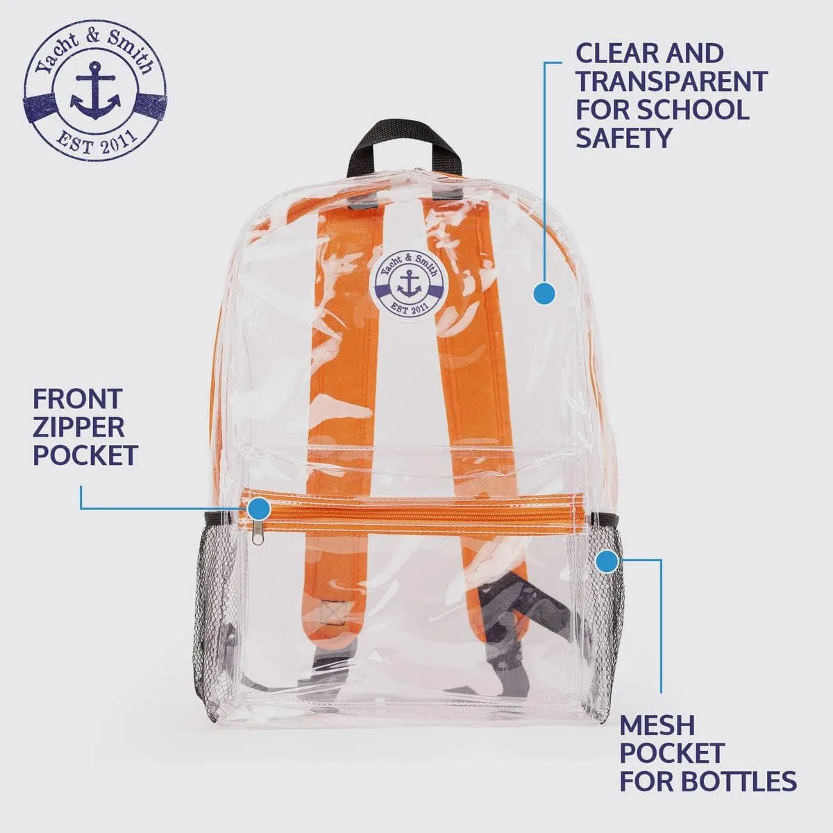 Yacht & Smith 12 Pack Clear Transparent Backpacks, Bulk 17 inch Lightweight Outdoor Travel Gym Corporate Events Bag