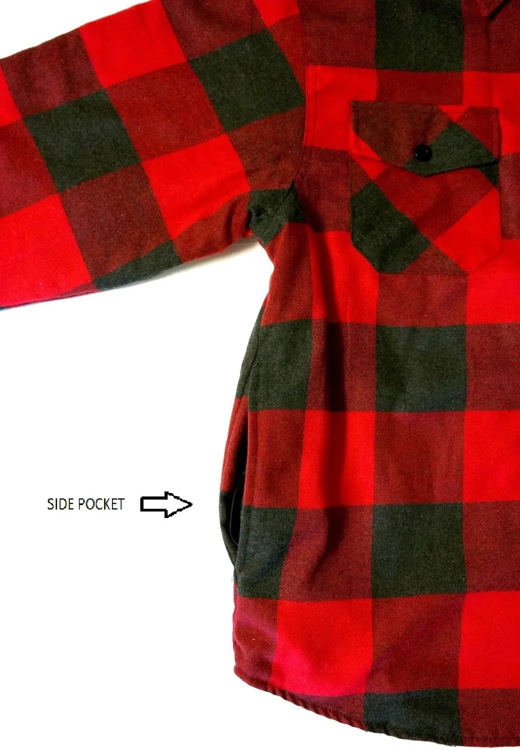 YAGO Men's Quilted Lining Button Up Plaid Flannel Shirt Jacket with Side Pockets