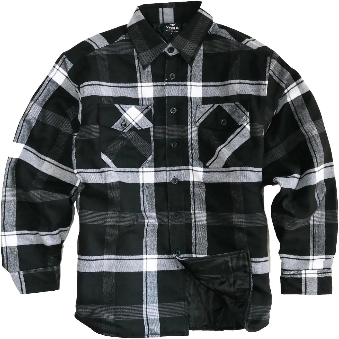 YAGO Men's Quilted Lining Button Up Plaid Flannel Shirt Jacket with Side Pockets