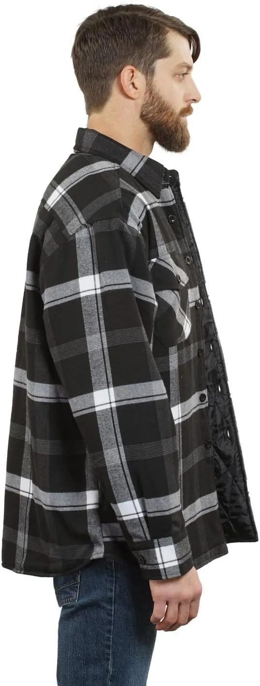 YAGO Men's Quilted Lining Button Up Plaid Flannel Shirt Jacket with Side Pockets
