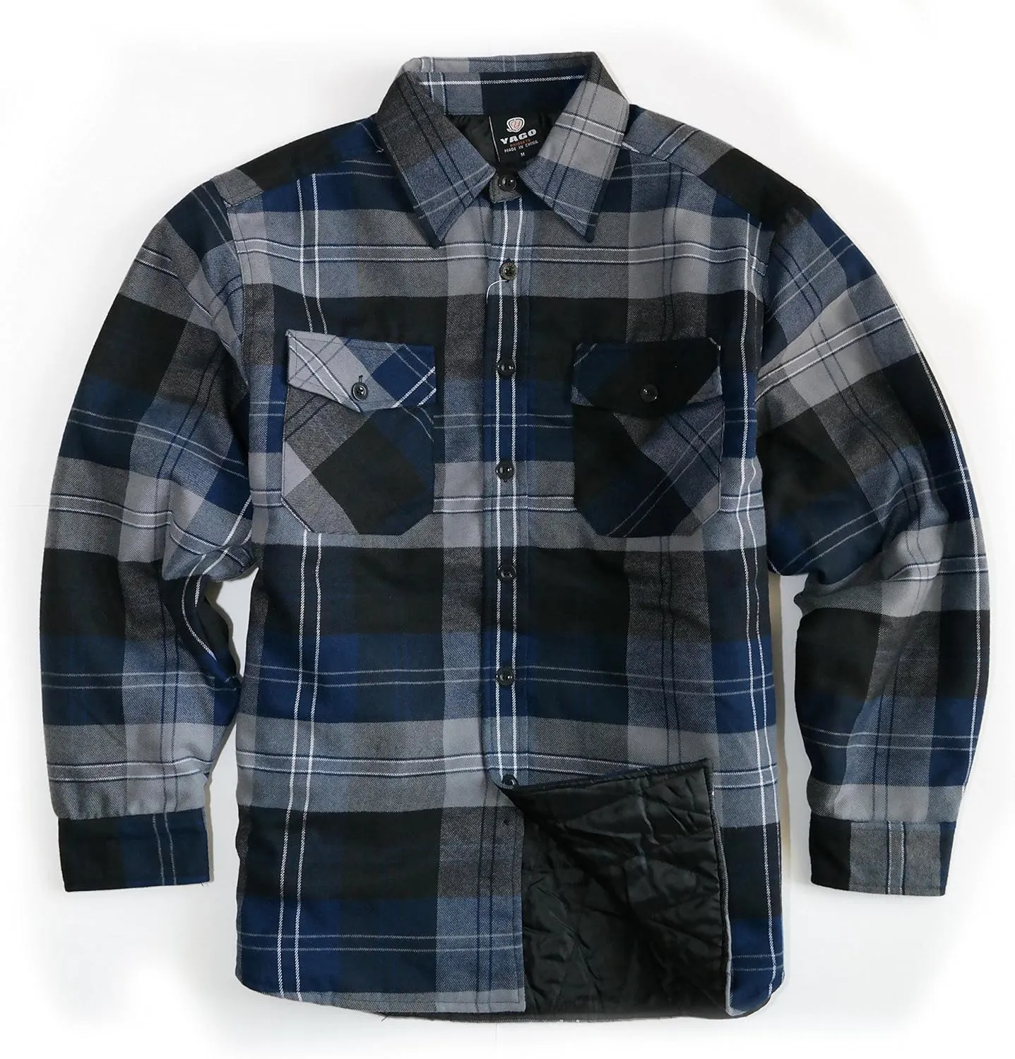 YAGO Men's Quilted Lining Button Up Plaid Flannel Shirt Jacket with Side Pockets