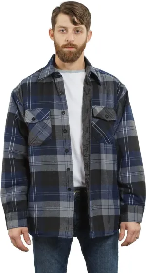 YAGO Men's Quilted Lining Button Up Plaid Flannel Shirt Jacket with Side Pockets