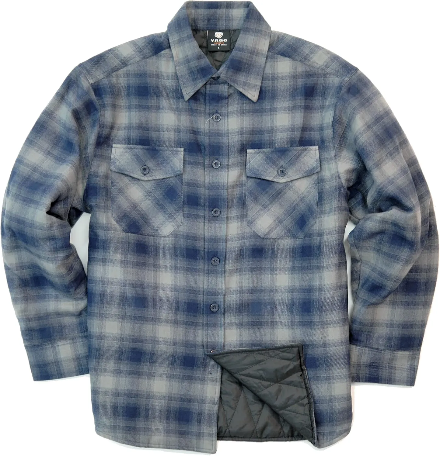 YAGO Men's Quilted Lining Button Up Plaid Flannel Shirt Jacket with Side Pockets