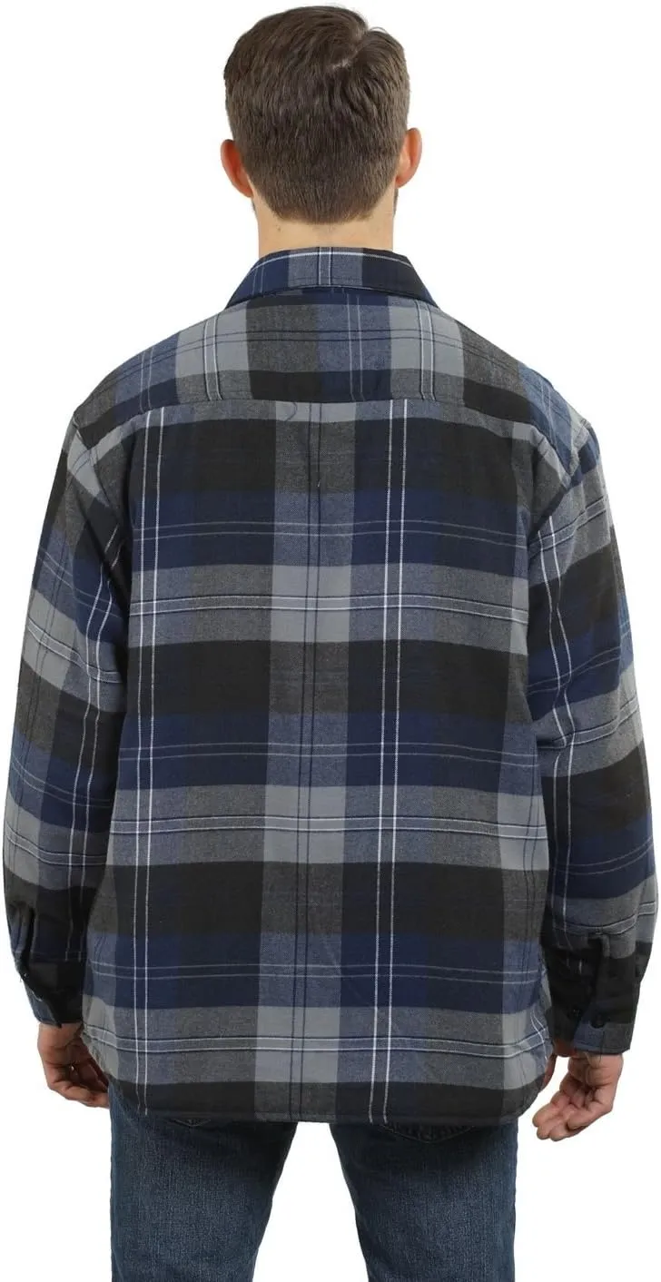 YAGO Men's Quilted Lining Button Up Plaid Flannel Shirt Jacket with Side Pockets