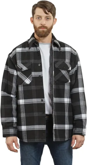 YAGO Men's Quilted Lining Button Up Plaid Flannel Shirt Jacket with Side Pockets