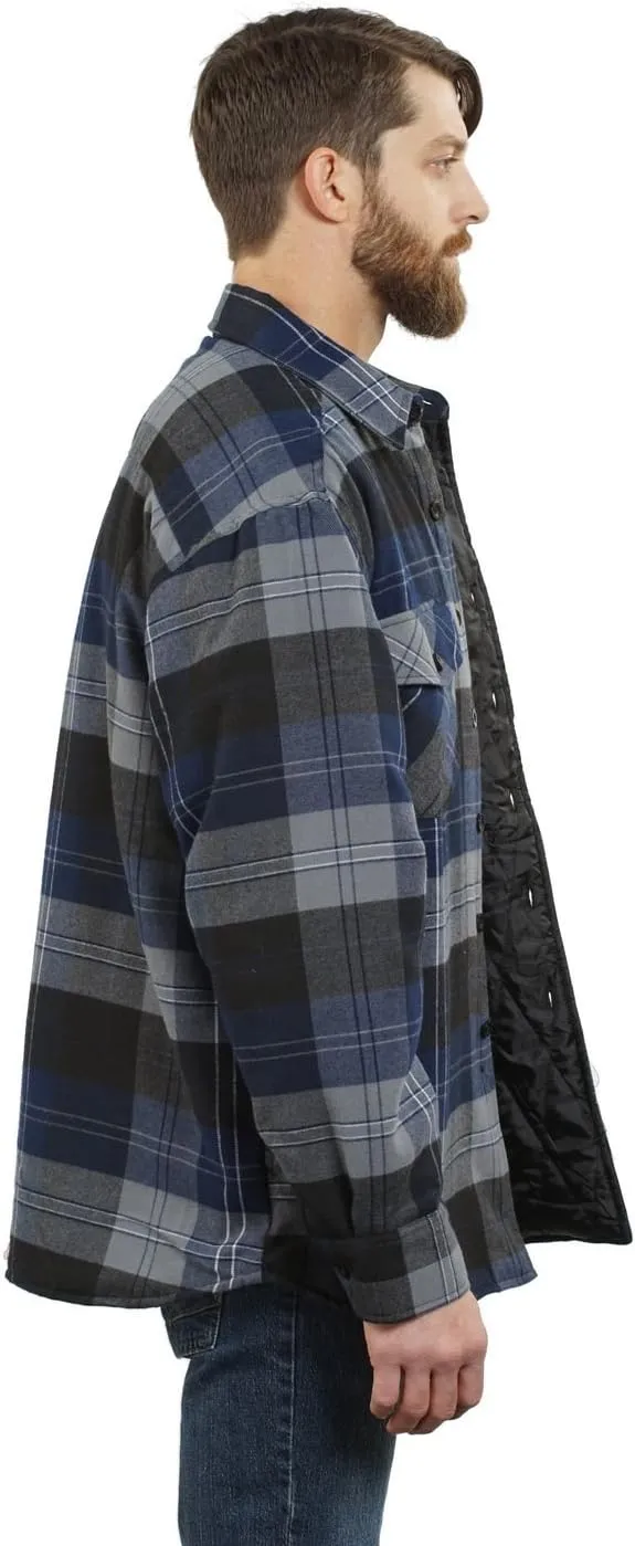 YAGO Men's Quilted Lining Button Up Plaid Flannel Shirt Jacket with Side Pockets