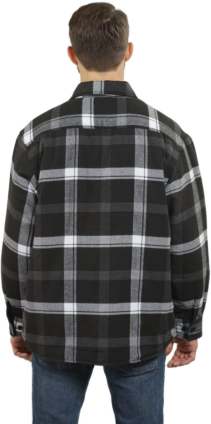 YAGO Men's Quilted Lining Button Up Plaid Flannel Shirt Jacket with Side Pockets
