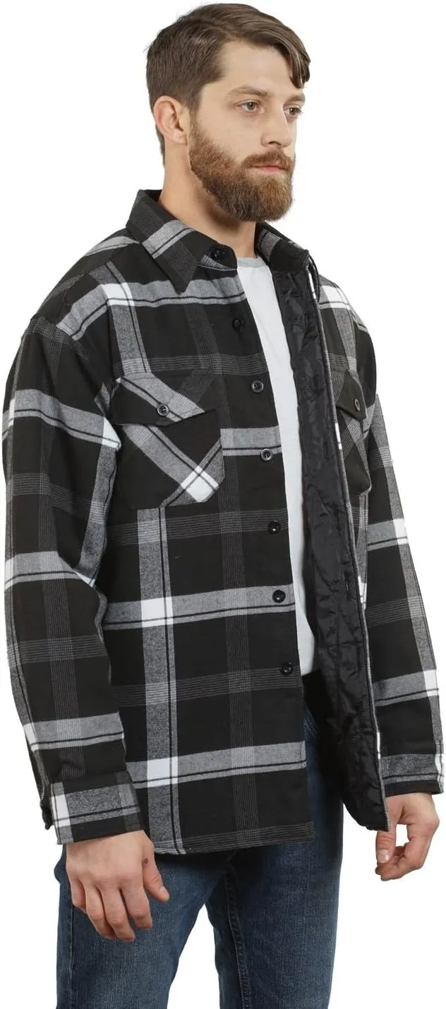 YAGO Men's Quilted Lining Button Up Plaid Flannel Shirt Jacket with Side Pockets
