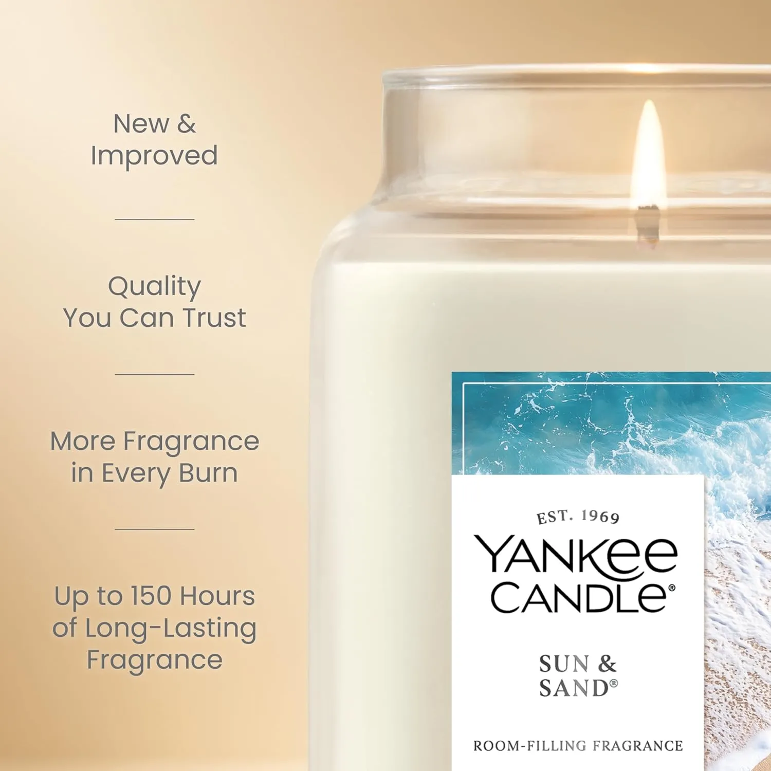 Yankee Candle Large Jar Scented Candle with up to 150 Hour Burn Time, Soy Wax Blend for Cleaner Consistent Burn, 22 oz Jar Candle with Room Filling Fragrance, Sun & Sand