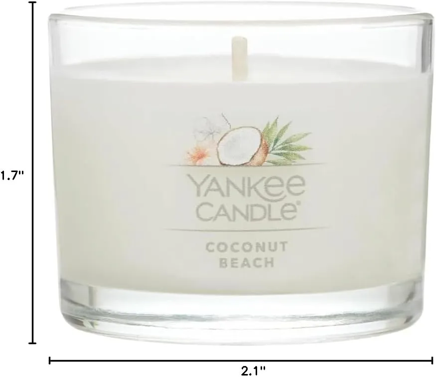 Yankee Candle Signature Votive Mini Candle Jar, Coconut Beach Scent, Natural Soy Wax Blend Candle with Natural Fiber Wick, 1.3 OZ Glass Jar (Pack of 4)