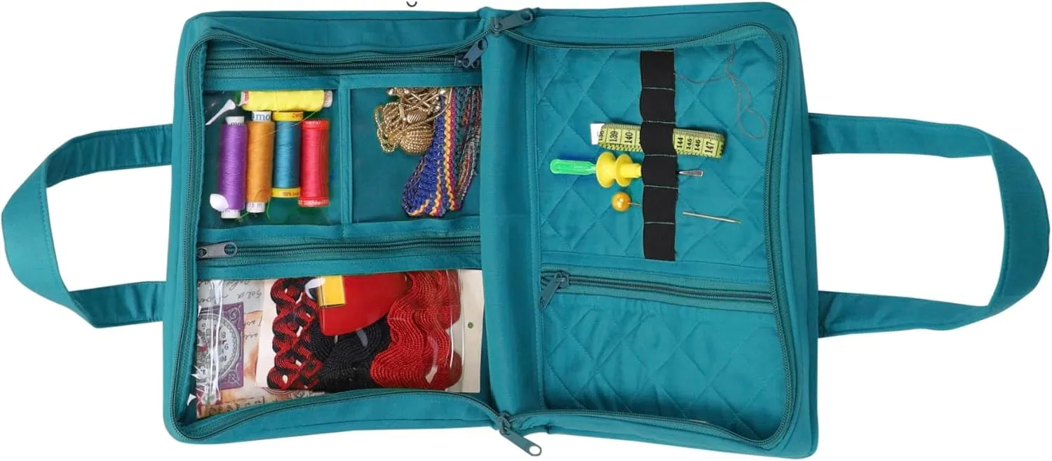 Yazzii Sewing Notions Tote Bag- Portable Sewing Accessories Organizer w Detached Sleeves- Aqua