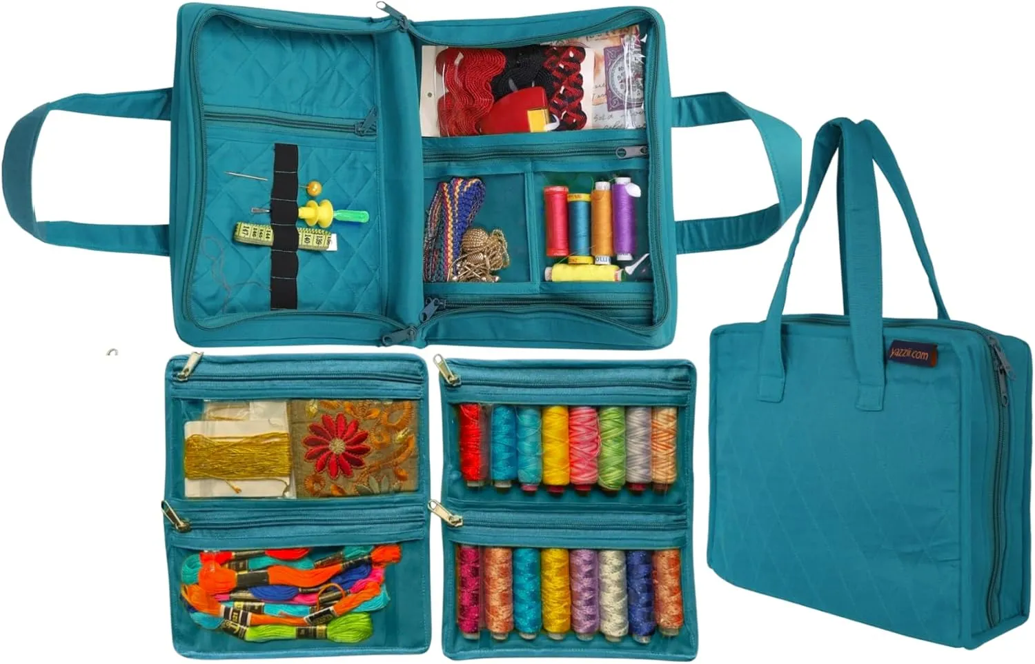 Yazzii Sewing Notions Tote Bag- Portable Sewing Accessories Organizer w Detached Sleeves- Aqua