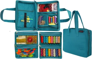 Yazzii Sewing Notions Tote Bag- Portable Sewing Accessories Organizer w Detached Sleeves- Aqua