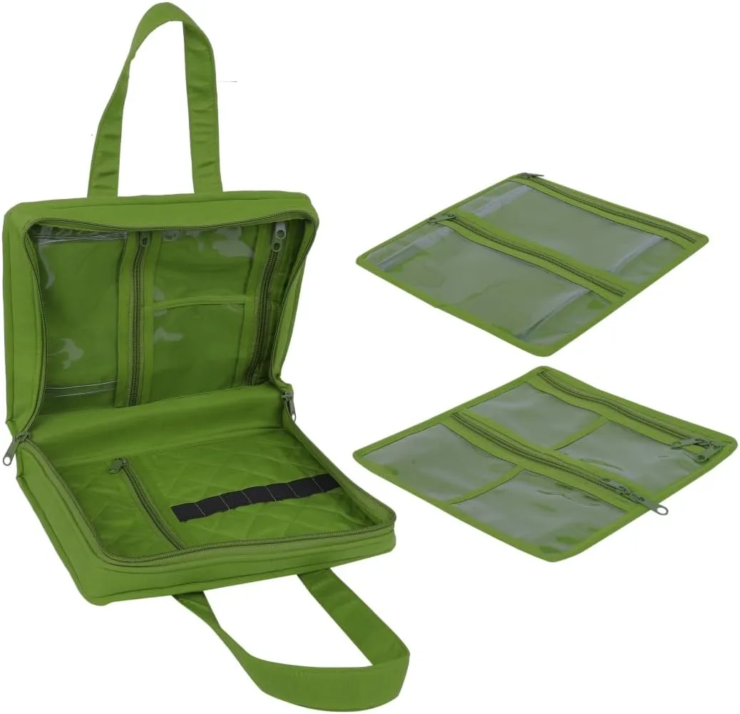Yazzii Sewing Notions Tote Bag- Portable Sewing Accessories Organizer w Detached Sleeves -Green