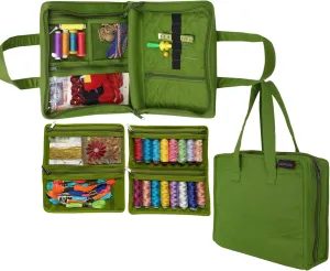 Yazzii Sewing Notions Tote Bag- Portable Sewing Accessories Organizer w Detached Sleeves -Green