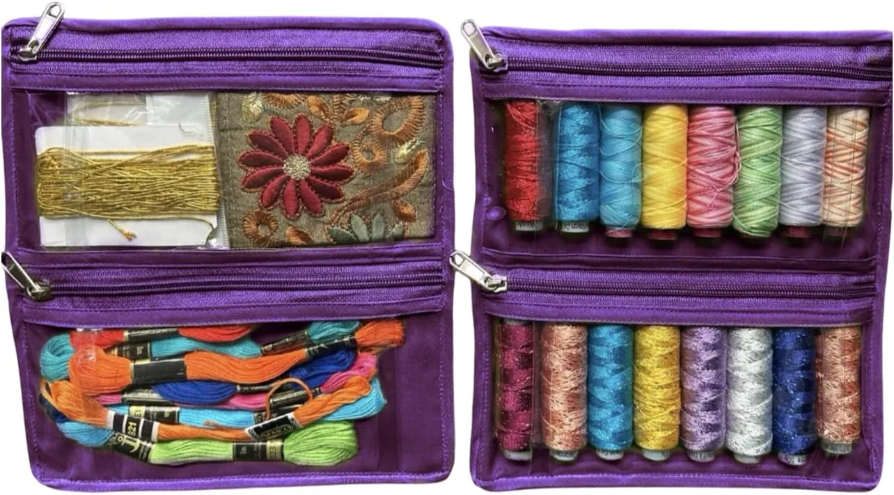 Yazzii Sewing Notions Tote- Portable Sewing Accessories Organizer w Detached Sleeves -Purple
