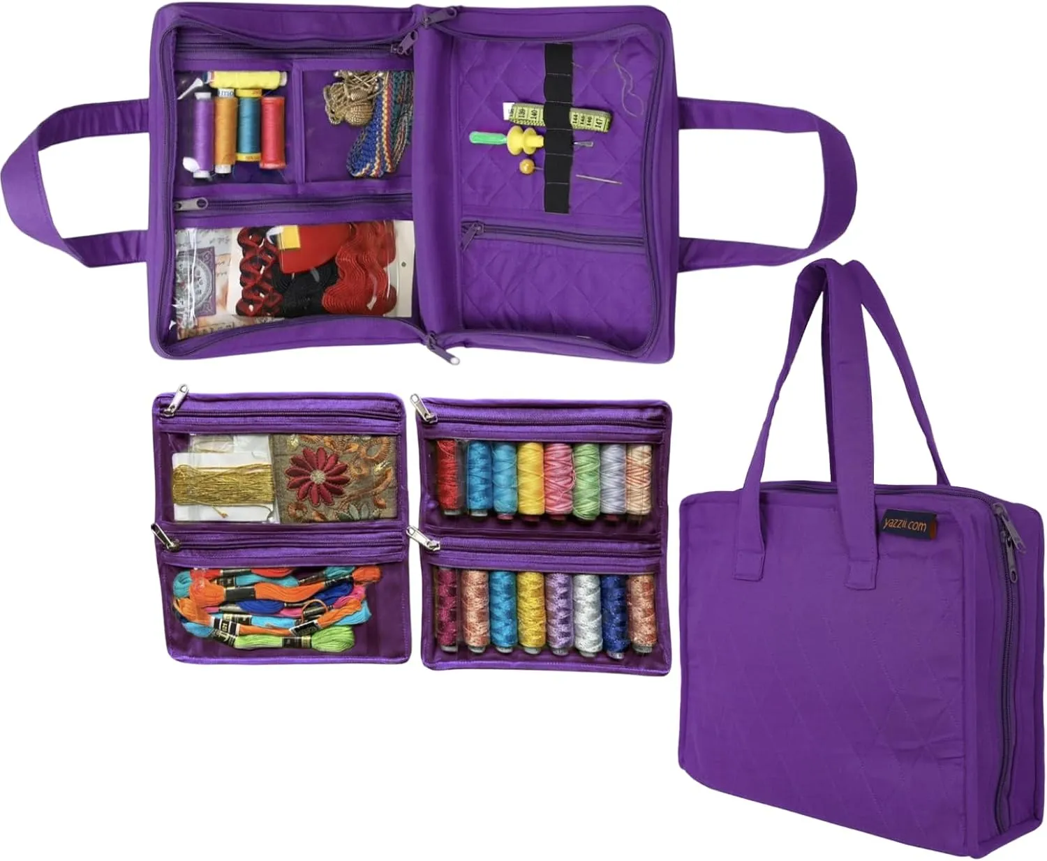 Yazzii Sewing Notions Tote- Portable Sewing Accessories Organizer w Detached Sleeves -Purple