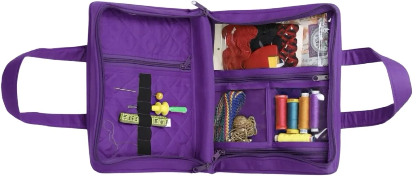 Yazzii Sewing Notions Tote- Portable Sewing Accessories Organizer w Detached Sleeves -Purple