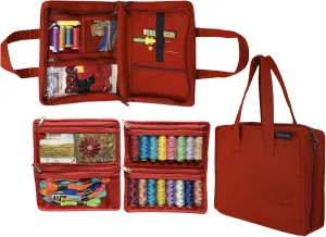 Yazzii Sewing Notions Tote- Portable Sewing Accessories Organizer w Detached Sleeves - Red