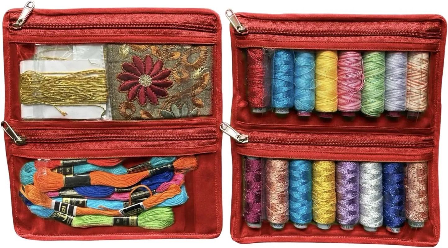 Yazzii Sewing Notions Tote- Portable Sewing Accessories Organizer w Detached Sleeves - Red