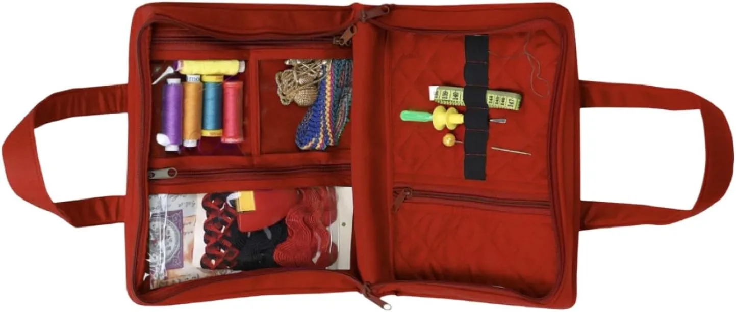 Yazzii Sewing Notions Tote- Portable Sewing Accessories Organizer w Detached Sleeves - Red
