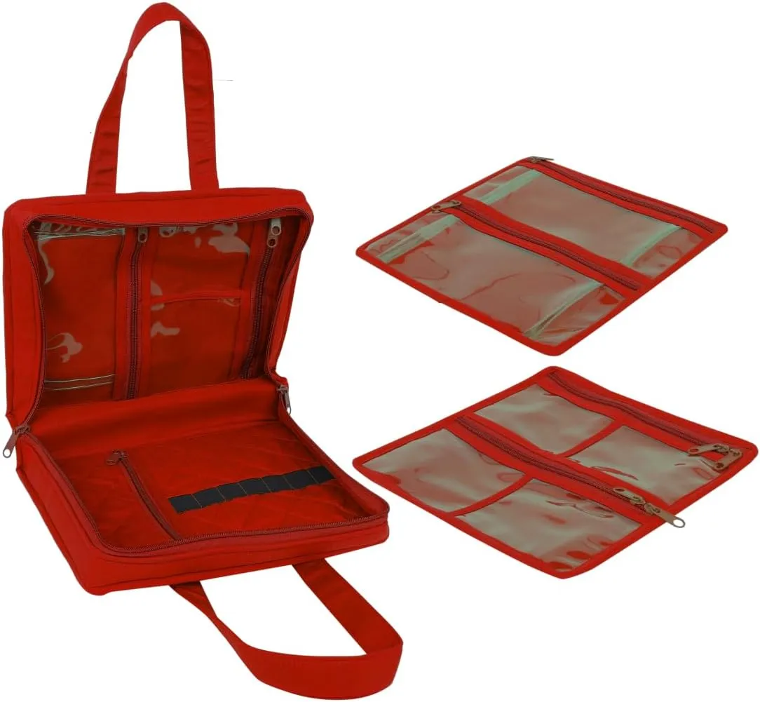 Yazzii Sewing Notions Tote- Portable Sewing Accessories Organizer w Detached Sleeves - Red