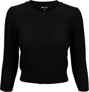 YEMAK Women's Cropped Cardigan Sweater – 3/4 Sleeve Crewneck Basic Classic Casual Button Down Soft Crochet Knit Top (S-3XL)