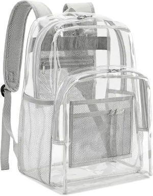 YGR Clear Backpack Heavy Duty PVC Transparent Backpack See Through Large Capacity Multiple Pockets Bookbag for Concert Work Security Travel Festival Grey