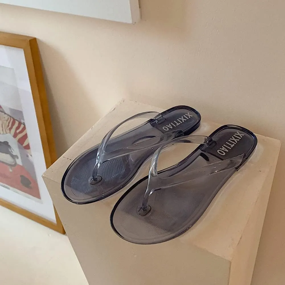 YIBLBOX Women's Flip Flops Transparent Beach Sandals and Slippers Pool Bath Slippers