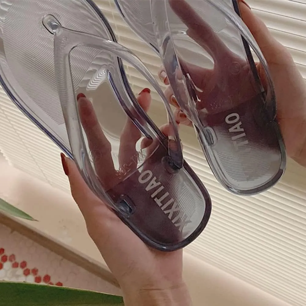 YIBLBOX Women's Flip Flops Transparent Beach Sandals and Slippers Pool Bath Slippers